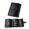 LAKE OF FIRE Earring Holder Organizer with Foldable Book Design Book Organizer, Portable Pu Leather Travel Earring Case (Black) - color: Black