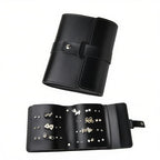 LAKE OF FIRE Earring Holder Organizer with Foldable Book Design Book Organizer, Portable Pu Leather Travel Earring Case (Black) - color: Black