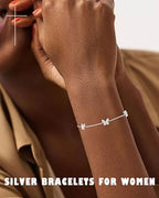 KOHOTA Silver Gold Bracelets for Women Trendy 14K Gold Plated Bracelet for Women Non Tarnish Dainty Stackable Clover Flower Heart Butterfly Diamond CZ Charm Station Bracelets Stack Jewelry Gifts - color: F: Butterfly-Silver