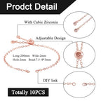 FASHEWELRY 10Pcs Adjustable Slider Bracelet Rose Gold Cable Bracelet Chains Slider Extender Chains with Cubic Zirconia Ends for Woman Jewelry Making, 7.87 Inch Long - color: Rose Gold Cable Chains, size: 7.87"