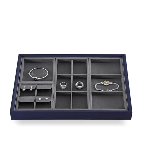 Dark Blue Jewelry Display Tray Ring Necklace Earring Bangle Organizer Multifunctional Storage Case for Jewelry Showcase (Long 3 Grids Tray) - color: 07-3 Gird Tray