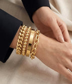 Gold Bracelets Set for Women Stack, Chunky Thick Bracelets Stack for Women Trendy, Simple Dainty Thin Gold Plated Cuff Stackable Bracelets With Beaded Cuban Paperclip Snake Rope Bangle Hand Chain Jewelry - style: Style 16-gold