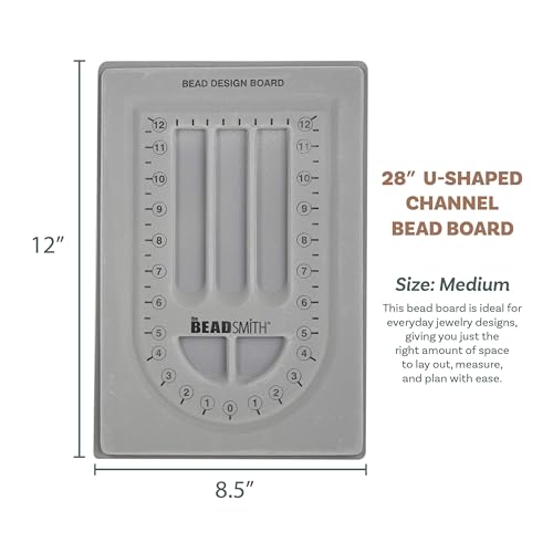 The Beadsmith Bead Board, Grey Flocked, 28” U-Shaped Channel, 8.5 x 12 inches, Design Boards for Creating Bracelets, Necklaces and Other Jewelry - size: 28" - 1 Channel