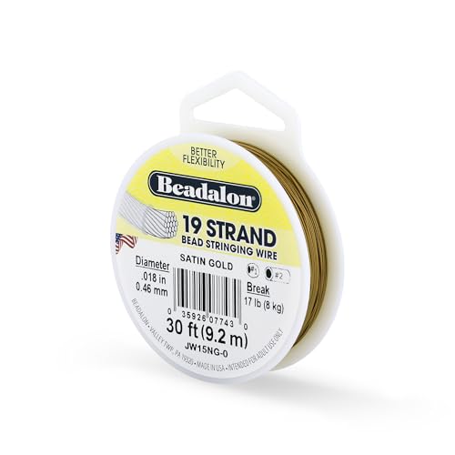 Beadalon 19 Strand Stainless Steel Bead Stringing Wire, .018 in / 0.46 mm, Satin Gold, 30 ft / 9.2 m - color: Satin Gold, style: .018 in / 0.46 mm