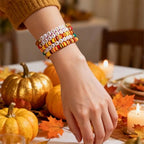 Thanksgiving Stackable Bracelet for Women Set Colorful Beads Rubber Ring Elastic Layering Letter Disc Maple Leaf Pendant Clay Stretch Fall Bracelets Fall Costume Bracelet Jewelry for Women - style: Style1