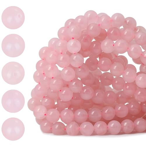 HAAMIIQII 8mm Natural Pink Rose Quartz Beads Round Gemstone Loose Beads for Jewelry Making 2 Strands (92-96pcs) - color: Pink Rose Quartz, size: 8mm (92-96pcs)