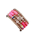 COLORFUL BLING 5-12Pcs Bohemian Love Heart Bead Bracelets for Women Vinyl Disc Heishi Surfer Stackable Stretch Bracelet Summer Beach Boho Jewelry - color: 5pcs pink