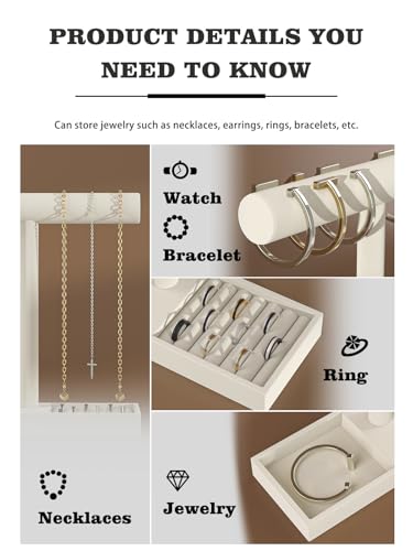 Bracelet and Necklace Holder,Velvet Jewelry Necklace Display Organizer Stand,bracelet Holder for Selling,Bracelet and Necklace Storage Tree (Style 1（Beige）) - style: Style 1（Beige）