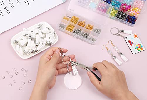 Keychain Tassels Bulk, Paxcoo Small Tassels for Jewelry Making, 50pcs Leather Tassel Keychain Charms with 50pcs Jump Rings for DIY Key Chain Craft - color: White