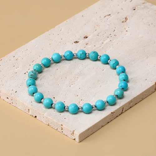 QOGIR 14k gold Handmade Healing Bracelet, Natural Gem Stone Crystal Elastic Gold Bracelet - color: Blue Turquoise Silver - Wisdom, size: 6m
