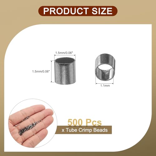 uxcell 500 Pcs Tube Crimp Beads, 1.5x1.5mm Copper Crimp Beads End Stopper Beads Tiny Loose Spacer Beads for Earrings Necklaces Bracelets Pendant DIY Crafts, Black - color: Black, size: 1.1 mm