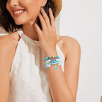 RISHEGAE Heishi Beaded Stretch Bracelets for Women Stackable Polymer Clay Beads Bracelets Friendship Boho Summer Beach Bracelet Jewelry Set - color: F-Blue Flower
