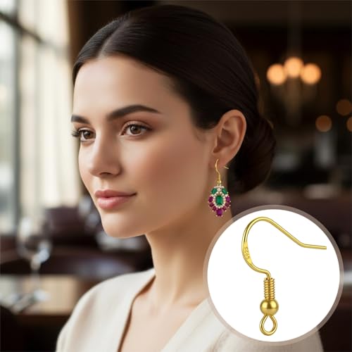 Sterling Silver Earring Hooks, 120 PCS 14K Gold Plated Fish Hook Earrings for Earring Making Supplies Kit, Jewelry Making Supplies for DIY Earrings Hypoallergenic Ear Wires Fish Hook - color: 14K Gold