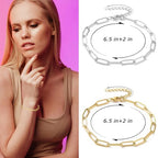 Exway 10 Pcs Paperclip Charm Bracelets Chain 6.5 Inch Stainless Steel Gold Chain Bracelets Kit with Lobster Clasps for Crafts DIY Women Jewelry Making - color: gold style B, size: 6.5in