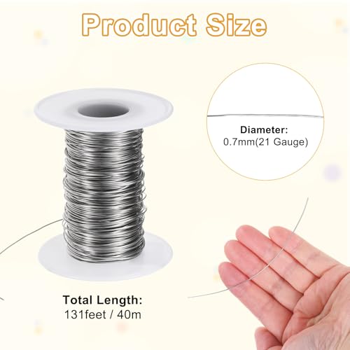 M METERXITY 21 Gauge Stainless Steel Craft Wire, 0.7mm 131 ft Bendable Floral Snare Wire for Jewelry Making/Sculpting/Armature Crafting/Floral Bonsai/DIY Crafts - size: 21 Gauge x 131 ft