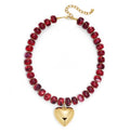Gold Heart Pendant Necklaces for Women Colorful Acrylic Resin Beaded Choker Necklace Fashion Chunky Statement Beaded Heart Necklace - color: Red