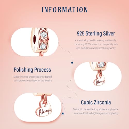Clip Stopper Spacer Charms for Bracelets Necklaces, Compatible with Pandora,Jewery Mking DIY - style: Always Inifinity Pavé Clip 14K Rose Gold Plated