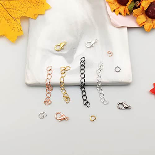 600Pcs Chain Extender Set for Jewelry Making,Necklace Bracelet Chain Extender Chains Extension Tails with Lobster Claw Clasps and Open Jump Ring for Necklaces Bracelet,Anklets,Jewelry Making Supplies - color: 600pcs Gold,Silver,Rose gold,Gun black
