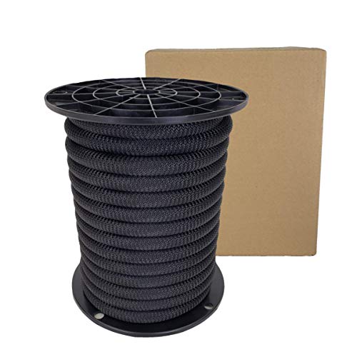 QNR 1/2" Black Shock Cord, Marine Grade Polyester Bungee Cord, 50 ft Spool, UV Resistant Elastic Rope - size: (#16) 1/2" x 50 feet