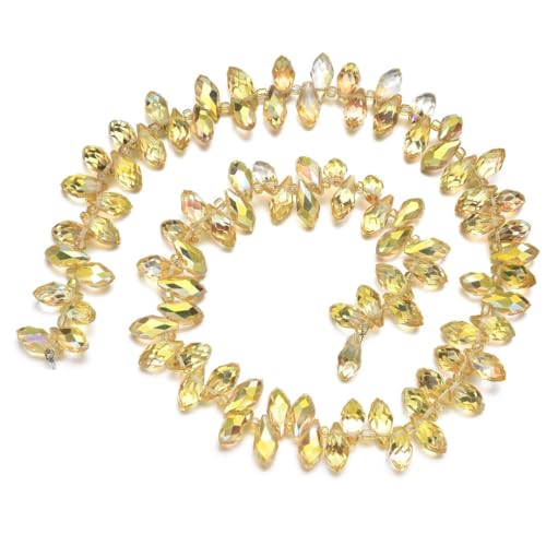 200pcs Czech 12mm Faceted Teardrop Briolette Crystal Glass Loose Beads Pendant Drop Spacer Gold Shimmer for DIY Jewelry Making CCT2-38 - color: Gold Shimmer, size: 12x6mm - 200pcs