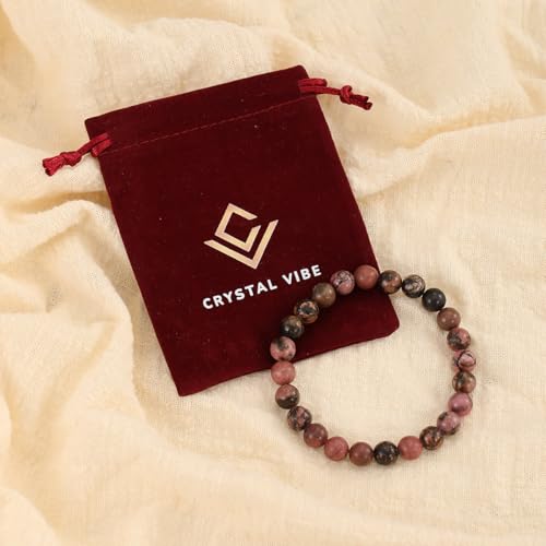 Crystal Vibe 8mm Beaded Bracelets For Women Men - Healing Crystal Bracelet - Adjustable Size - color: rhodolite