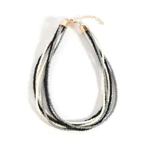 Multilayer Seed Beaded Necklaces for Women Bohemian Bead Choker Necklace Statement Layered Bead Necklaces Summer Jewelry Gift - color: Black