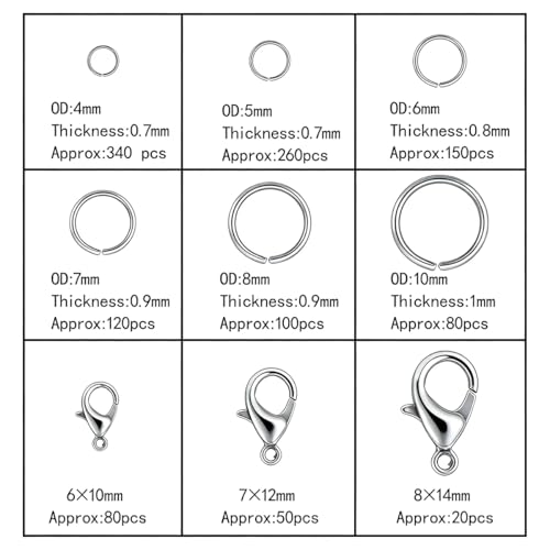 1050 Pieces Open Jump Rings and 150 Pieces Lobster Clasps, Silver Jump Rings Metal Split Connectors for Jewelry Making Crafts (Silver) - color: Silver