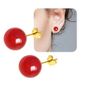 Jade Green Stud Earrings, Natural Round Beaded Agate Emerald Garnet Obsidian Gemstone Ear Studs Ball Jade Jewelry Gift, Green 8mm - color: red-8mm