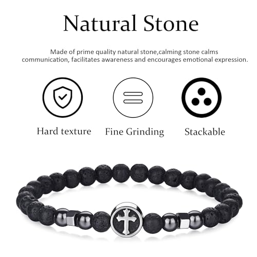 RANKEEF Tiger Eye Bracelet For Men 8MM Natural Stone Stretch Adjustable Black Crystal Beaded Bracelet for Men Women Gifts - color: 3,gray,black