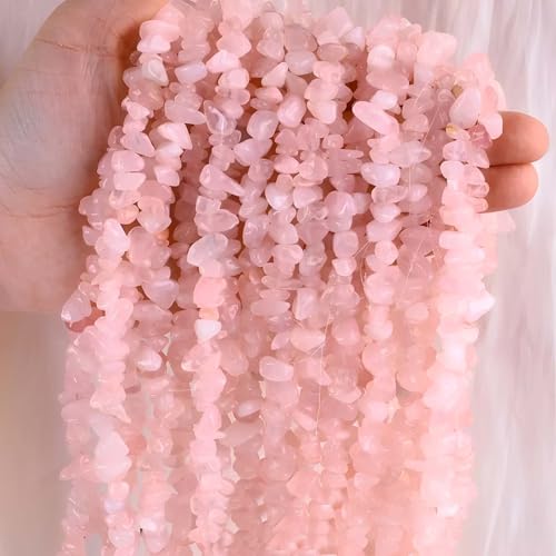 200pcs Natural Chip Stone Beads Gemstone Healing Crystal Loose Rocks Bead Irregular Glass Seed Charm Beads Drilled DIY for Jewelry Bracelet Necklace Earrings Making Crafting Supplies (Pinky, 5-8mm) - color: pink