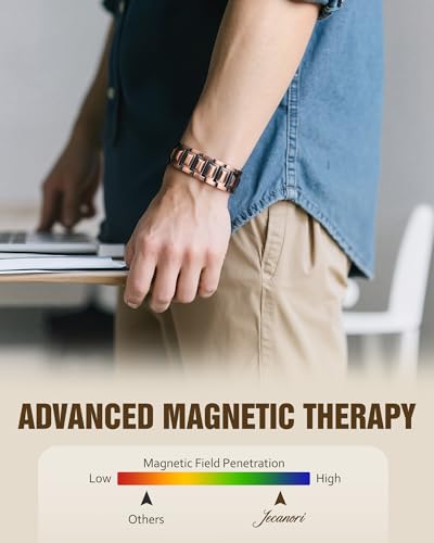 Jecanori 5X Pure Copper Magnetic Bracelet for Men - Upgraded Magnets & Butterfly Clasp, Adjustable Length with Sizing Tool - style: Ridge