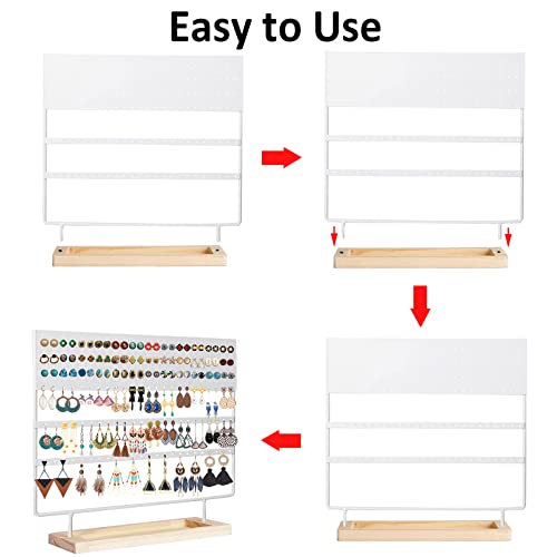 Earring Holder Organizer Stand - Earrings Display Rack 144 Holes Jewelry Holder Tower with Wooden Tray for Earrings Rings White - color: White