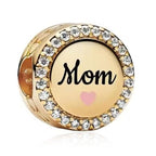 925 Silver Charms Pendants For Pandora Bracelet Golden charms Bead Safety Chain Clip set Heart Flower Animal Beads Family, Mom, Friend, Daughter, Birthday, Jewelry Gift - style: B-Golden Round Mom Charm