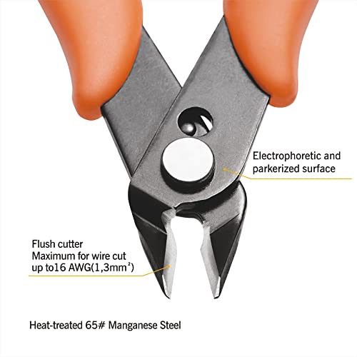 KATA Micro Wire Cutters Pliers: Precision Flush Cutter Tools for Jewelry Making Craft- 5-Inch Small Zip Tie Cutter Nippers - Mini Wire Side Cutting Snips for Electronics, Hobby Plastic Models, Gundam - color: Orange