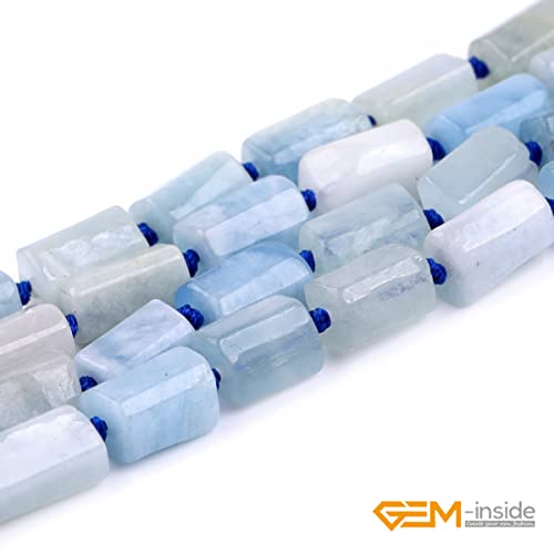 GEM-Inside 25Pcs 8x12mm Natural Blue Aquamarine Quartz Gemstone Faceted Freeform Tube Column Chakra Beads for Jewelry Making Full 15" Strand Power Energy Healing - color: Blue Aquamarine