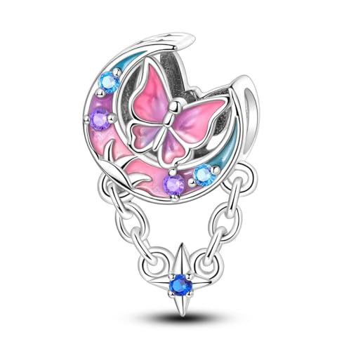 LAZA 925 Sterling Silver Charm for Bracelet Necklace Dangle Love Mom Butterfly Party Charm Beads Pendants DIY Jewelry for Women - color: Stars and Moon Butterflies