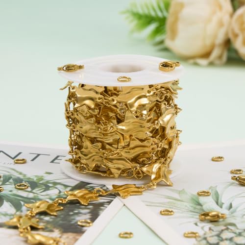 2 Yard Gold Star Chain for Jewelry Making Stainless Steel Chains for Crafts DIY Baroque Link Chain Bulk - color: Gold Star