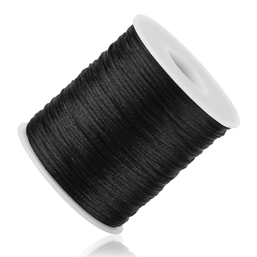 Black Nylon String Cord - 1MM 100 Yards Black Twine, Bracelet String for Bracelet Making, Braided Ornament Lanyard Thread, Jewelry Thread Clay Bead Cords for Crafts, Macrame Satin - style: Black