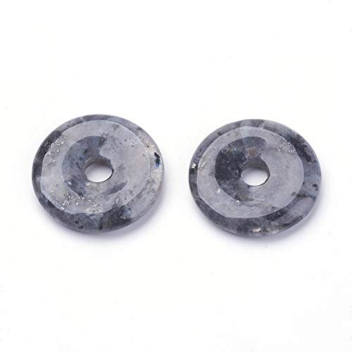 FASHEWELRY 5Pcs Natural Black Labradorite Donut Disc Pendants 28-30mm Large Hole Healing Chakra Circle Coin Gemstone Bead Charms for Jewelry Craft Making - color: Black Labradorite, 28-30mm