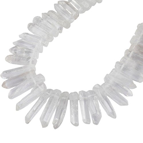 rockcloud Natural Rock Crystal Points Titanium Coated Clear Quartz Sticks Spikes Top Drilled 15 inch Strand - color: #20-Natural Clear Quartz