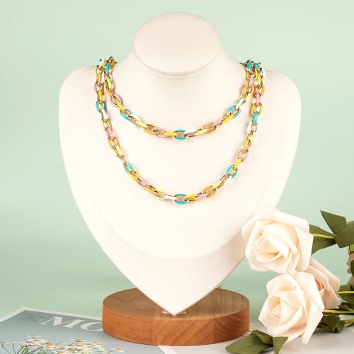 UMAOKANG 2 Yard Gold Plated Chain for Jewelry Making Stainless Steel Chains Bulk Colorful Enamel Paperclip Chain Roll with Jump Rings and Lobster Clasps - color: Light Colorful