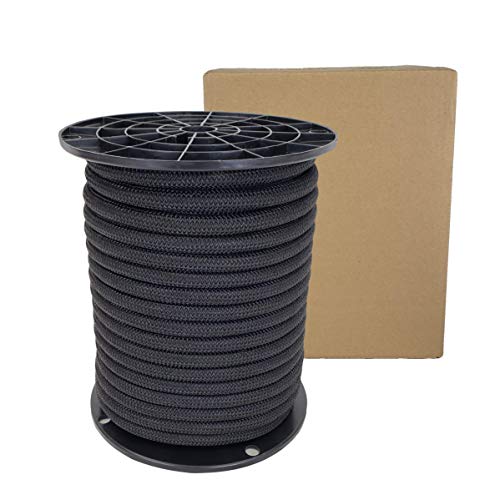 QNR 3/8" Black Shock Cord, Marine Grade Polyester Bungee Cord, 100 ft Spool, UV Resistant Elastic Rope - size: (#12) 3/8" x 100 feet