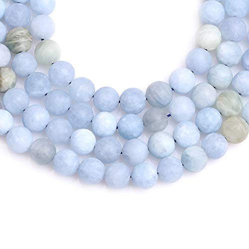 GEM-Inside Natural 10mm Aquamarine Quartz Gemstone Loose Beads Frosted Round A Grade Crystal Energy Stone Power for Jewelry Making 15" - color: Aquamarine, size: 10mm