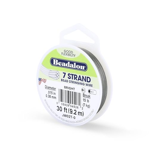 Beadalon 7 Strand Stainless Steel Bead Stringing Wire, .015 in / 0.38 mm, Bright, 30 ft / 9.2 m - color: Bright, style: .015 in / 0.38 mm , 30 ft / 9.2 m