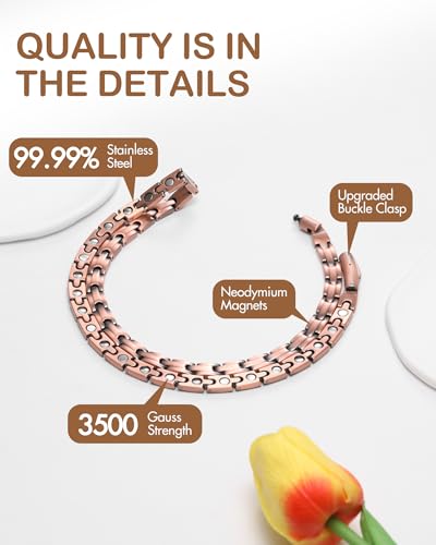 Feraco Copper Necklace for Men Women, 99.99% Pure Copper Magnetic Chains with 3500 Gauss Ultra Strength Neodymium Magnets, Adjustable Jewelry Gift with Sizing Tool - style: Smooth Wave