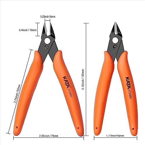 KATA Micro Wire Cutters Pliers: Precision Flush Cutter Tools for Jewelry Making Craft- 5-Inch Small Zip Tie Cutter Nippers - Mini Wire Side Cutting Snips for Electronics, Hobby Plastic Models, Gundam - color: Orange