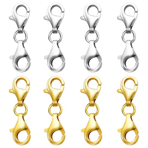 OHINGLT Double Lobster Claw Clasps Necklace Extender Silver and Gold, Double End Design Necklace Clasps and Closures, Bracelet Connector Suitable for Jewelry Making (8PCS | Silver & Gold) - color: 8PCS | Silver & Gold