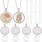 1 Box 24Pcs 30mm Round Rhinestone Trays Pendant Set Round Bezel Pendant Trays Glass Cabochon Blanks Double Sided Rotatable Tray with Silver Chains for Jewelry Making Supplies DIY Necklaces