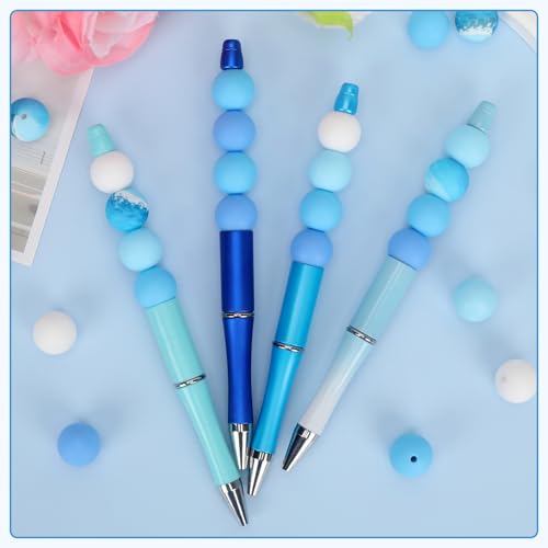 100 Pcs 15mm Silicone Beads for Keychain Making, Pink Gream Silicone Beads Bulk Round for Bracelets Pens Crafts Jewelry Making (Blue White) - color: Blue White