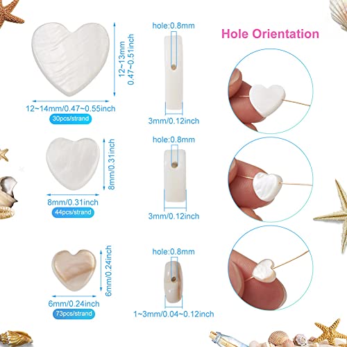 Fashewelry 147pcs Heart Natural Freshwater Shell Loose Beads White Peach Heart Sea Shell Spacer Charm Beads 6mm/8mm/12mm for Jewelry Making - color: 1-Shell Color, 6mm/8mm/12mm